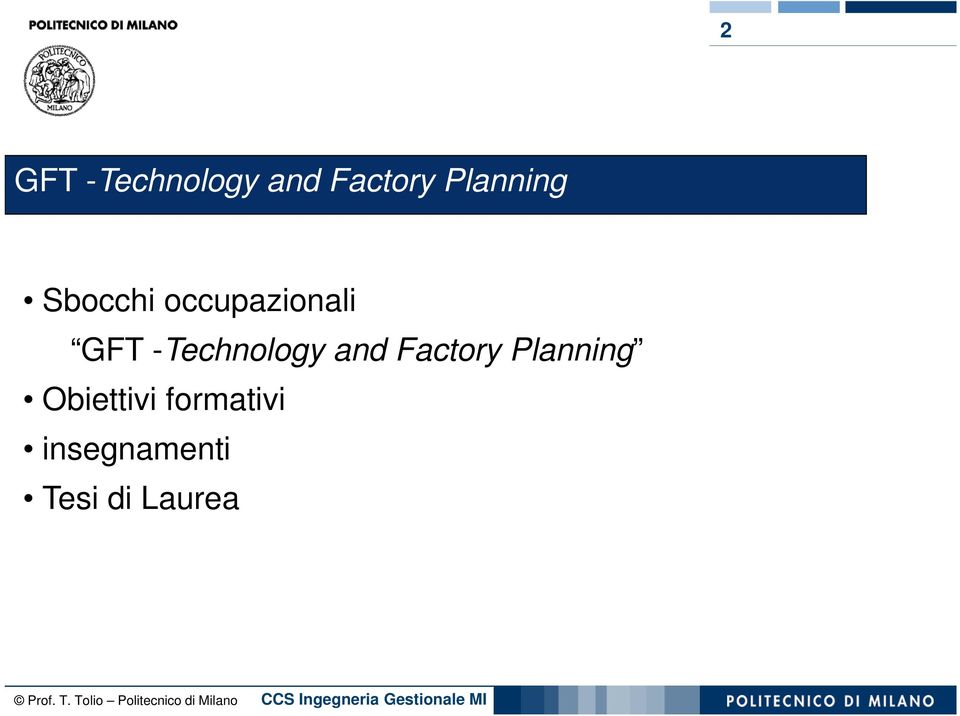 Factory Planning Obiettivi formativi