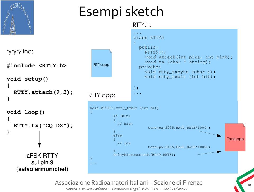 .. class RTTY5 { public: RTTY5(); void attach(int pina, int pinb); void tx (char * string); private: void rtty_txbyte (char c);