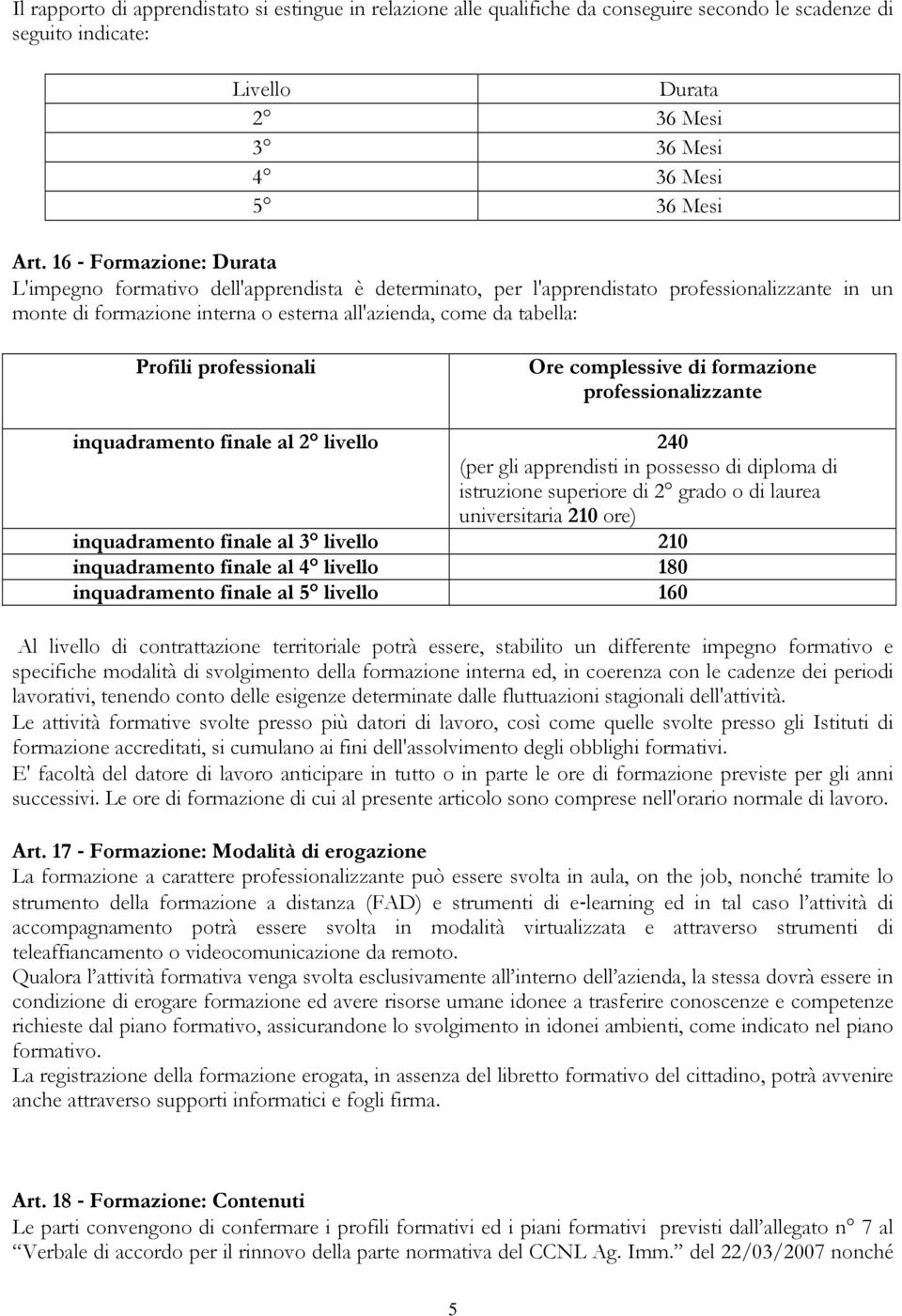 professionali Ore complessive di formazione professionalizzante inquadramento finale al 2 livello 240 (per gli apprendisti in possesso di diploma di istruzione superiore di 2 grado o di laurea