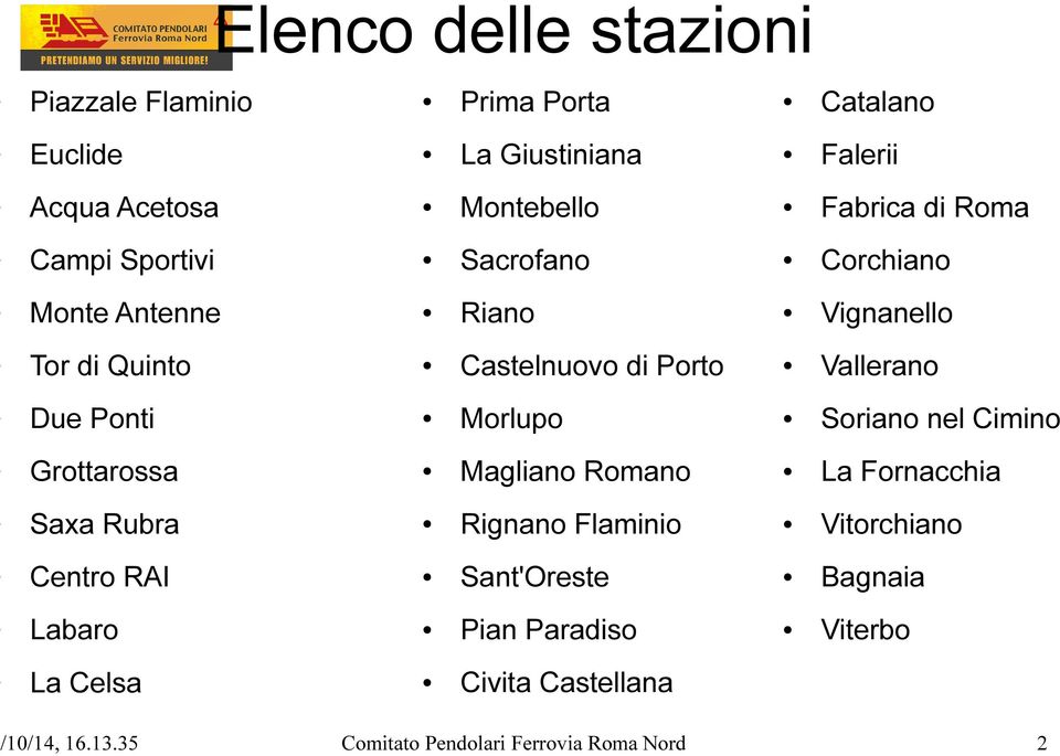 Ponti Morlupo Soriano nel Cimino Grottarossa Magliano Romano La Fornacchia Saxa Rubra Rignano Flaminio Vitorchiano Centro RAI