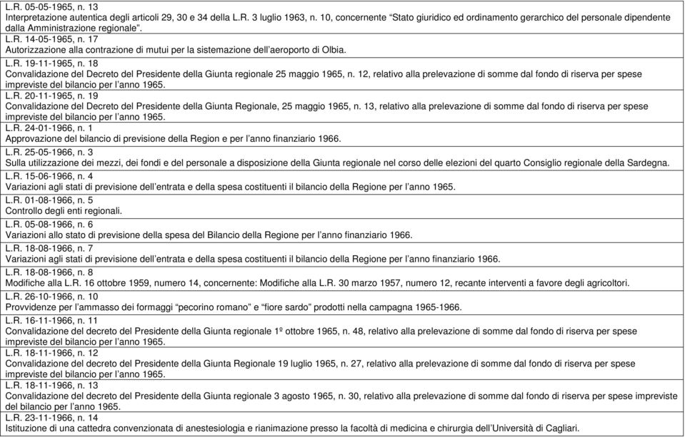 17 Autorizzazione alla contrazione di mutui per la sistemazione dell aeroporto di Olbia. L.R. 19-11-1965, n. 18 Convalidazione del Decreto del Presidente della Giunta regionale 25 maggio 1965, n.