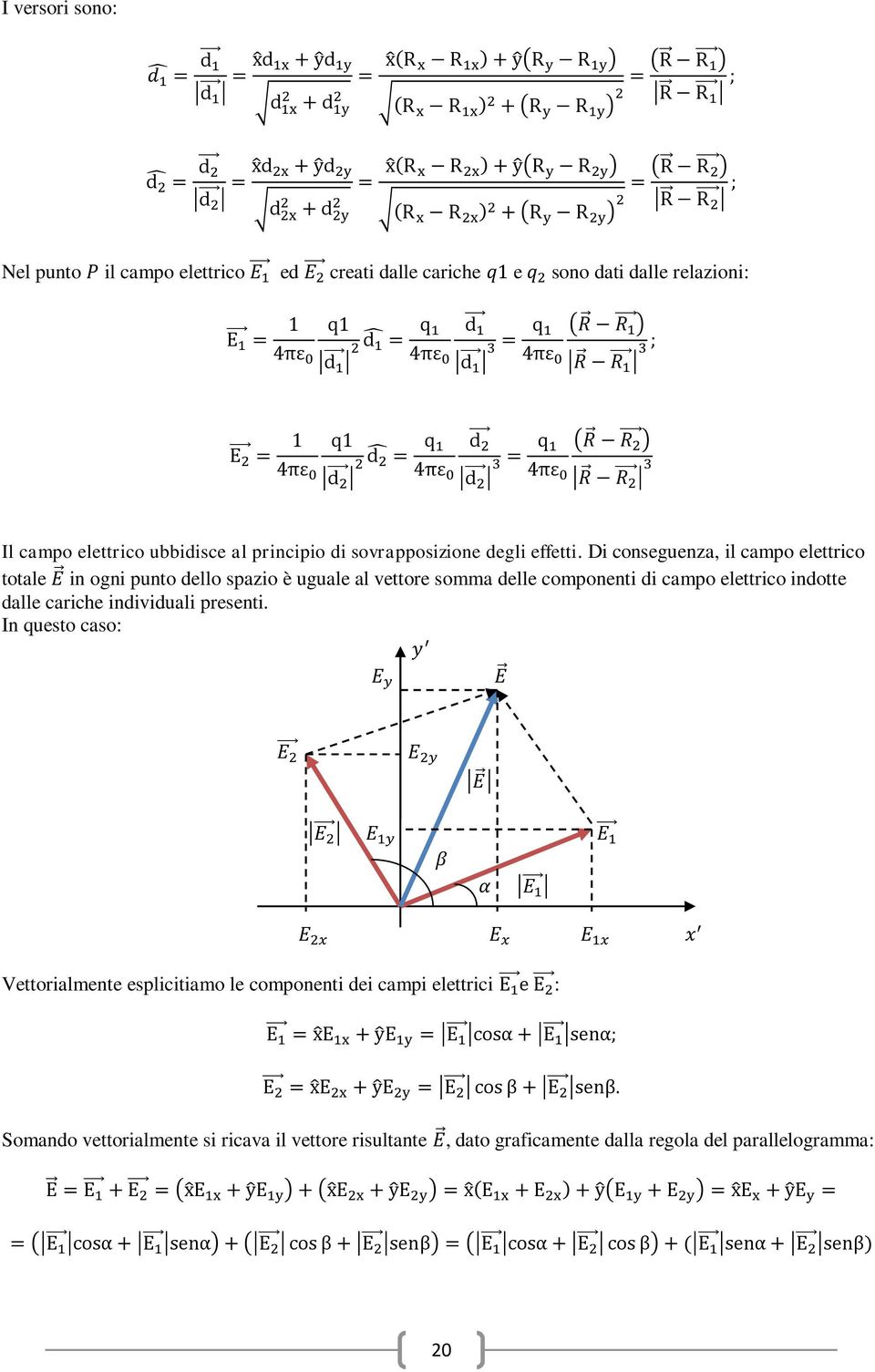 Di conseguenza, il campo elettrico totale in ogni punto dello spazio è uguale al vettore somma delle componenti di campo elettrico