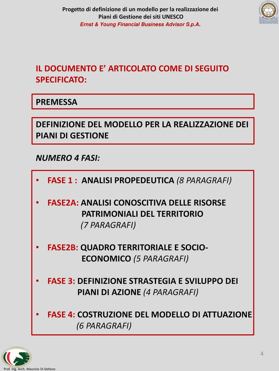 RISORSE PATRIMONIALI DEL TERRITORIO (7 PARAGRAFI) FASE2B: QUADRO TERRITORIALE E SOCIO- ECONOMICO (5 PARAGRAFI) FASE