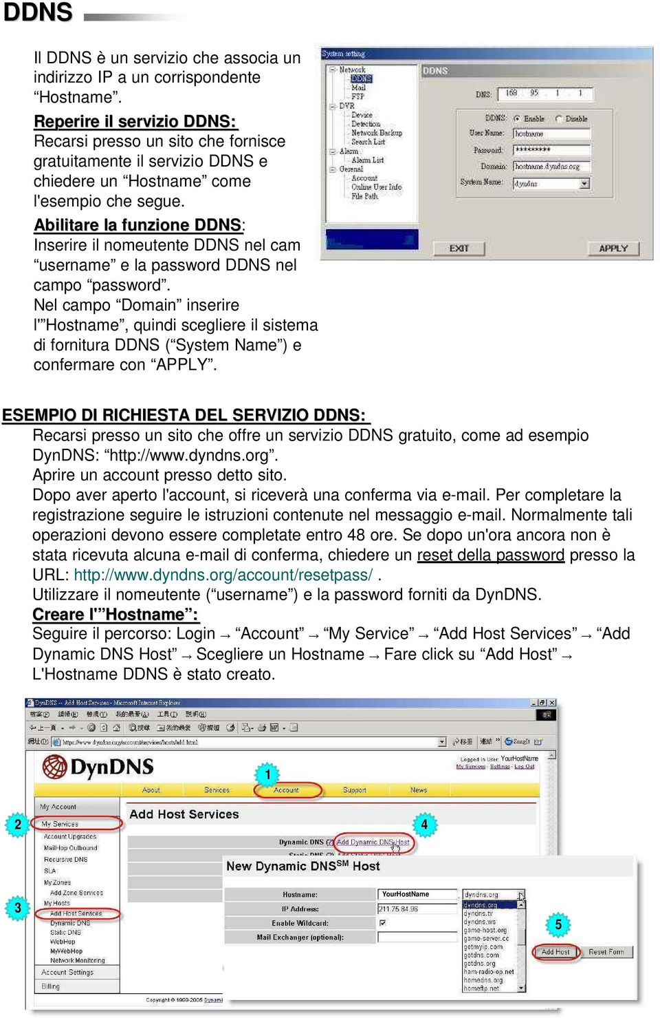 Abilitare la funzione DDNS: Inserire il nomeutente DDNS nel cam op username e la password DDNS nel campo password.