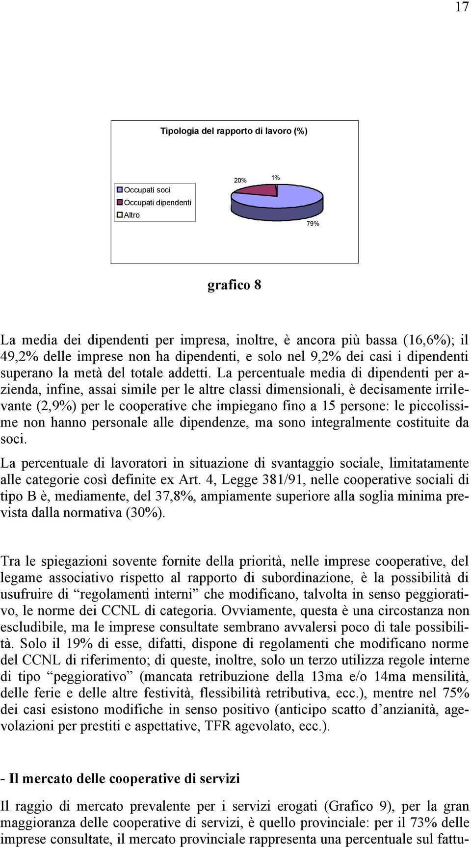 La percentuale media di dipendenti per a- zienda, infine, assai simile per le altre classi dimensionali, è decisamente irrilevante (2,9%) per le cooperative che impiegano fino a 15 persone: le