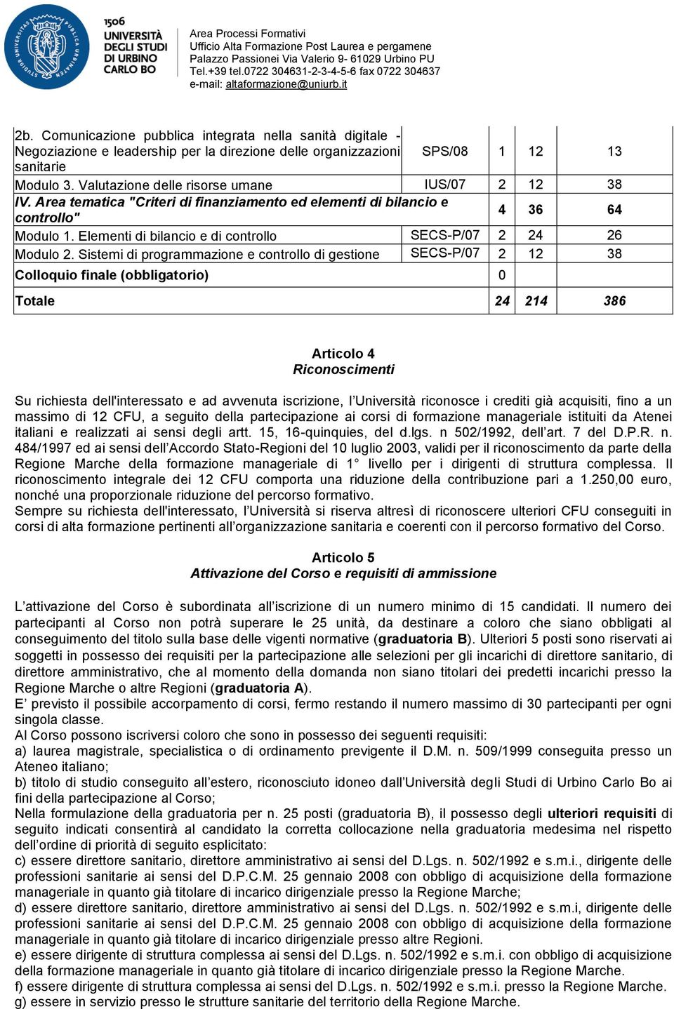 Elementi di bilancio e di controllo SECS-P/07 2 24 26 Modulo 2.