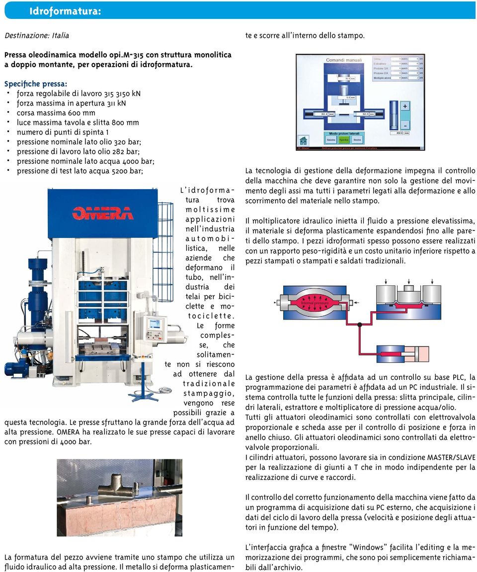 Specifiche pressa: forza regolabile di lavoro 315 3150 kn forza massima in apertura 311 kn corsa massima 600 mm luce massima tavola e slitta 800 mm numero di punti di spinta pressione nominale lato