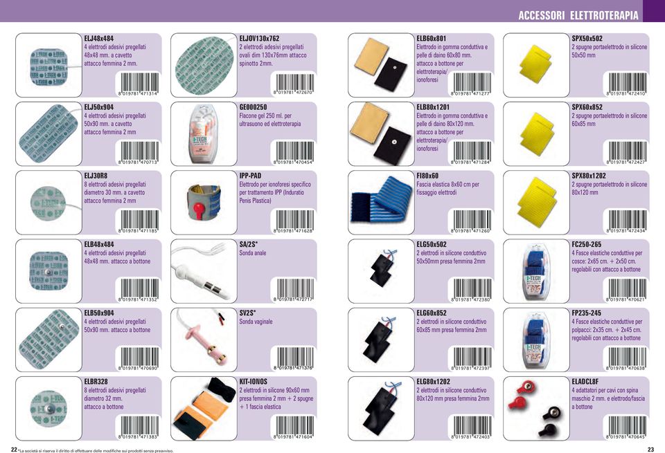 attacco a bottone per elettroterapia/ ionoforesi SPX50x502 2 spugne portaelettrodo in silicone 50x50 mm 8 019781 472410 ELJ50x904 4 elettrodi adesivi pregellati 50x90 mm.