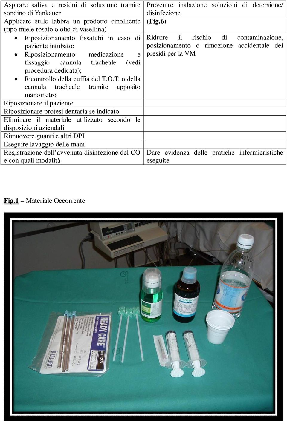 O.T. o della cannula tracheale tramite apposito manometro Riposizionare il paziente Riposizionare protesi dentaria se indicato Eliminare il materiale utilizzato secondo le disposizioni aziendali