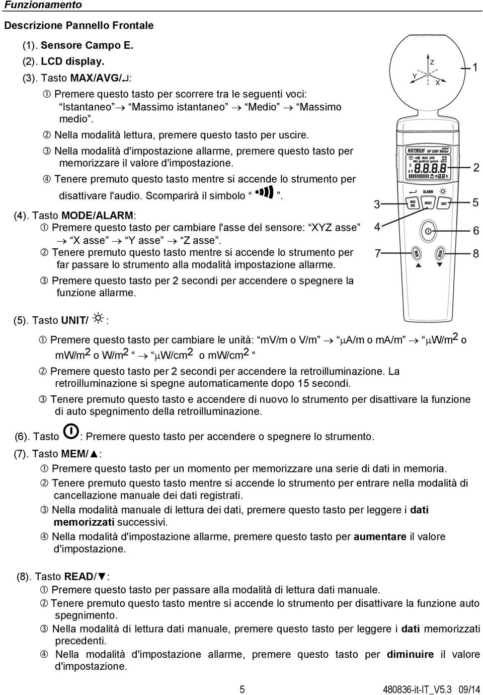 Nella modalità d'impostazione allarme, premere questo tasto per memorizzare il valore d'impostazione. Tenere premuto questo tasto mentre si accende lo strumento per disattivare l'audio.