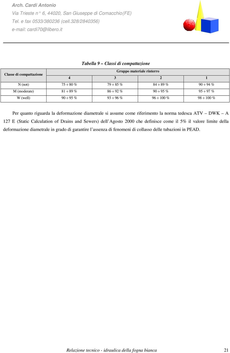 la norma tedesca ATV DWK A 127 E (Static Calculation of Drains and Sewers) dell Agosto 2000 che definisce come il 5% il valore limite della