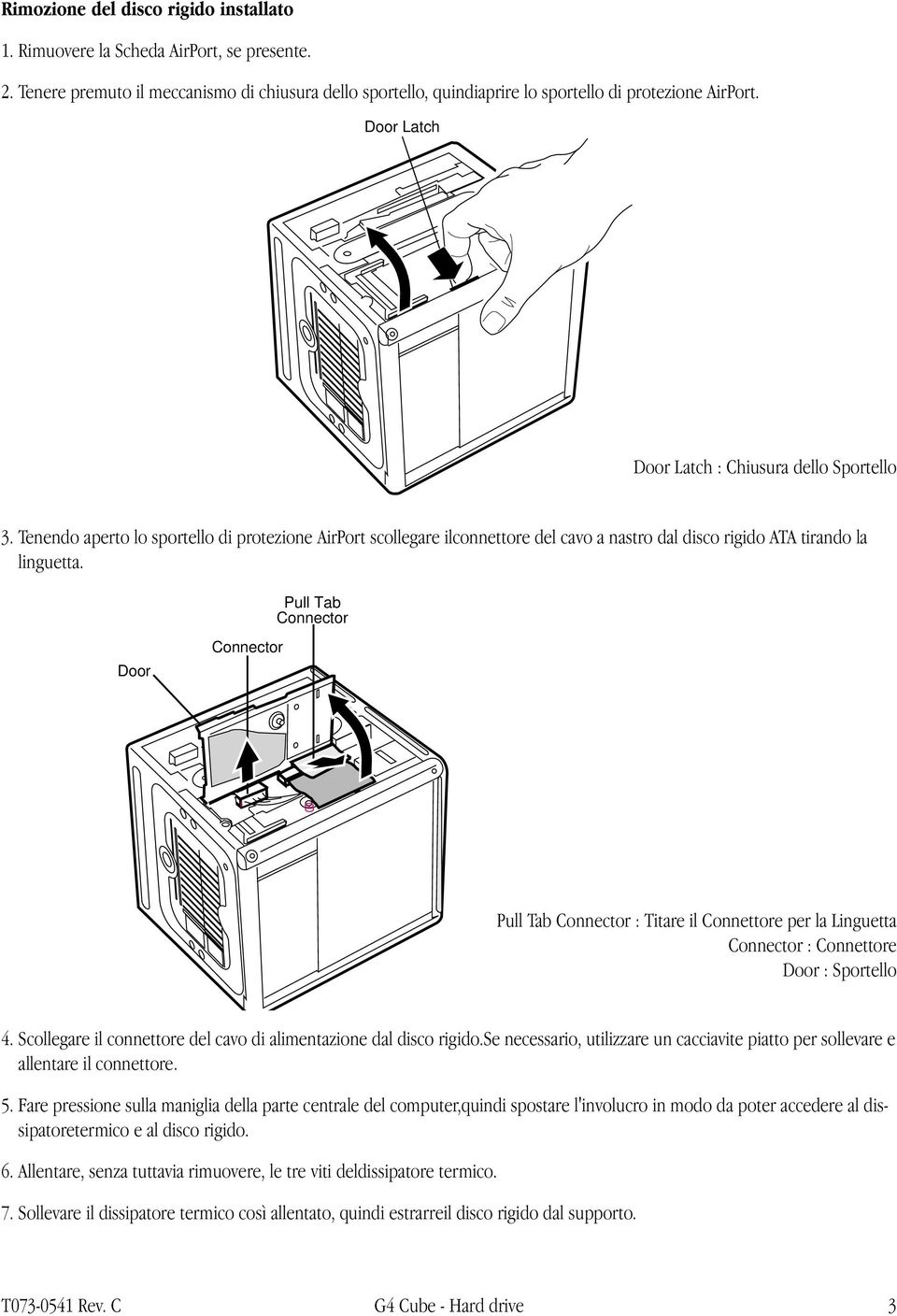 Pull Tab Connector Door Connector Pull Tab Connector : Titare il Connettore per la Linguetta Connector : Connettore Door : Sportello 4.