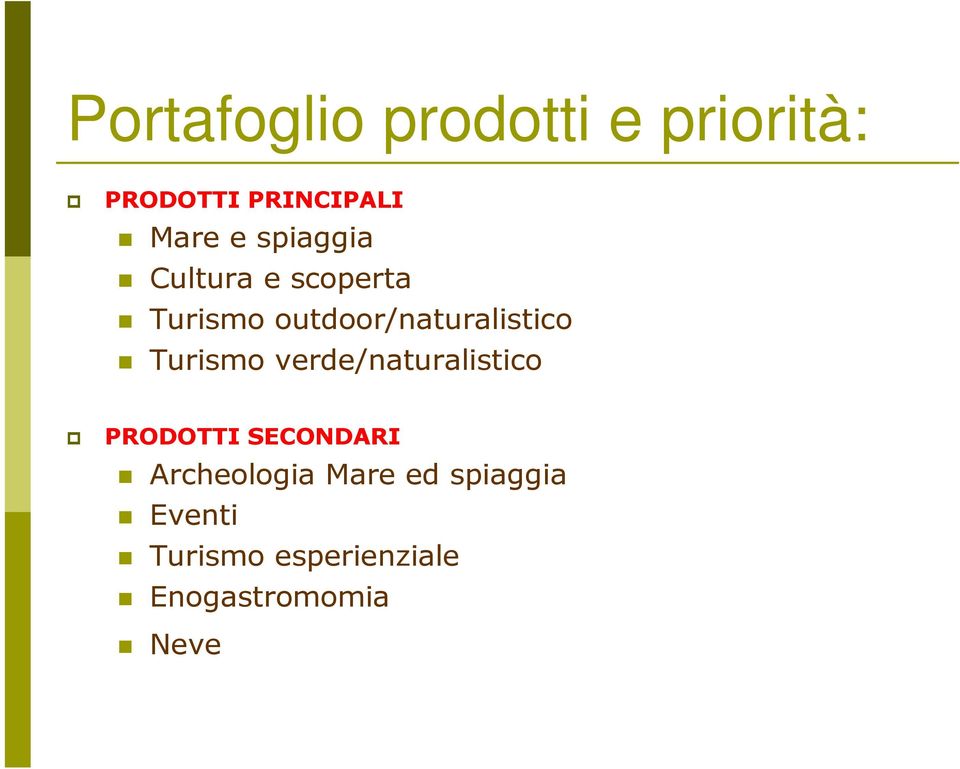 Turismo verde/naturalistico PRODOTTI SECONDARI Archeologia