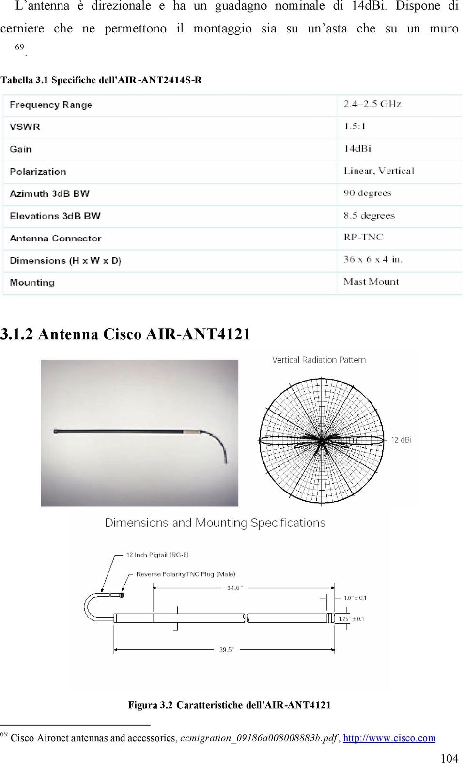 Tabella 3. Specifiche dell'air -ANT44S-R 3.. Antenna Cisco AIR-ANT4 Figura 3.