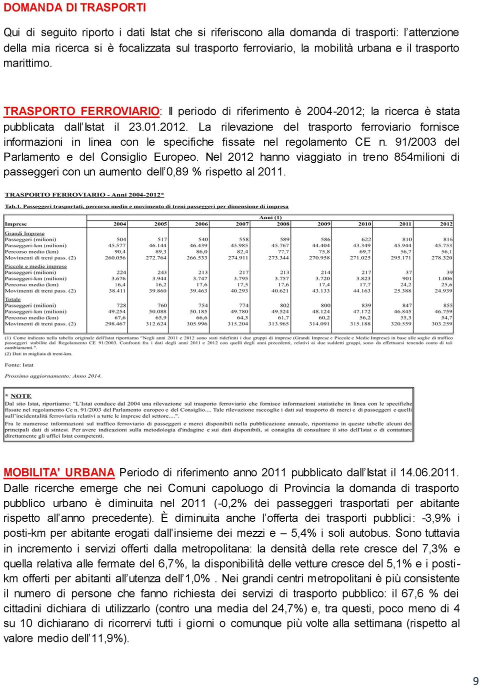 la ricerca è stata pubblicata dall Istat il 23.01.2012. La rilevazione del trasporto ferroviario fornisce informazioni in linea con le specifiche fissate nel regolamento CE n.