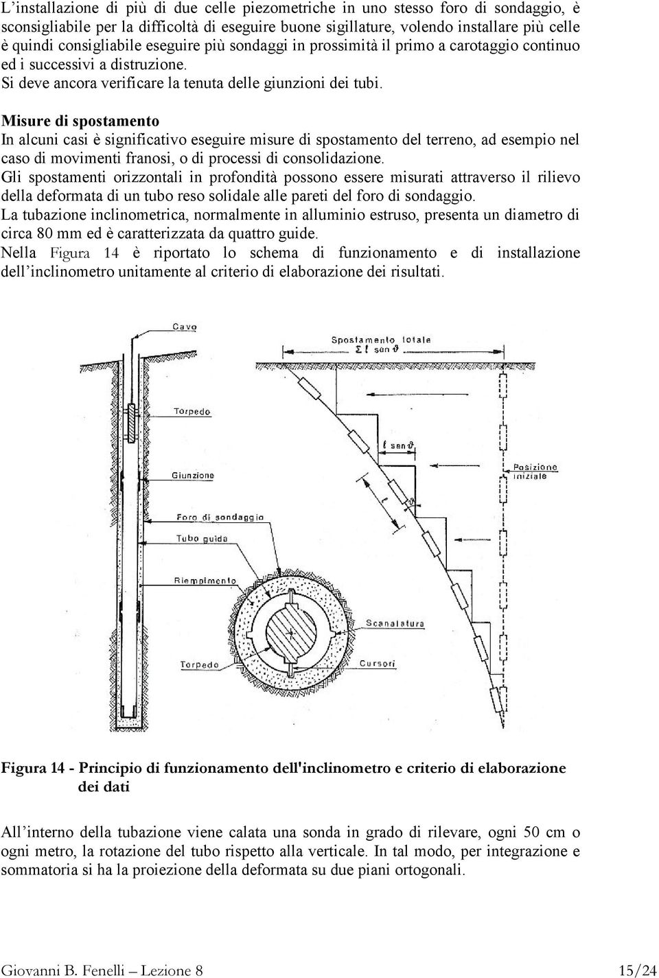 Misure di spostamento In alcuni casi è significativo eseguire misure di spostamento del terreno, ad esempio nel caso di movimenti franosi, o di processi di consolidazione.