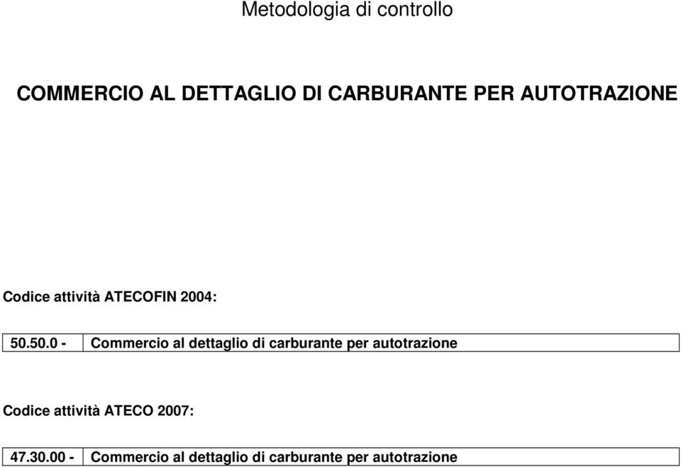 50.0 - Commercio al dettaglio di carburante per autotrazione