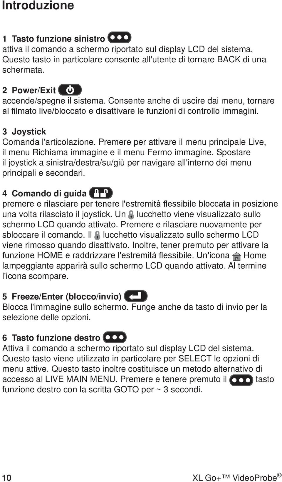 Premere per attivare il menu principale Live, il menu Richiama immagine e il menu Fermo immagine.