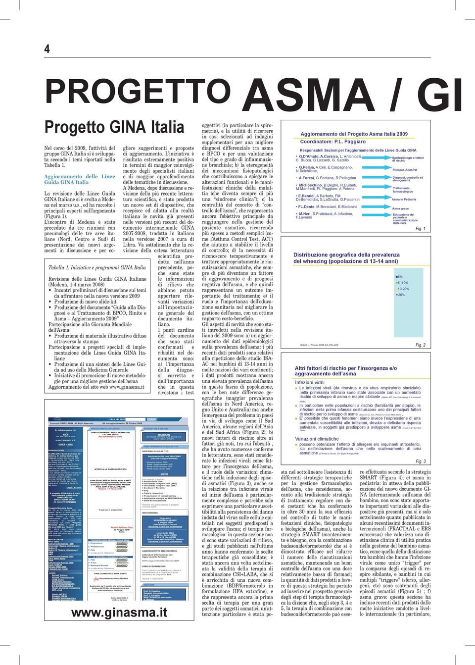 Iniziative e programmi GINA Italia Revisione delle Linee Guida GINA Italiane (Modena, 1-4 marzo 2008) Incontri preliminari di discussione sui temi da affrontare nella nuova versione 2009 Produzione