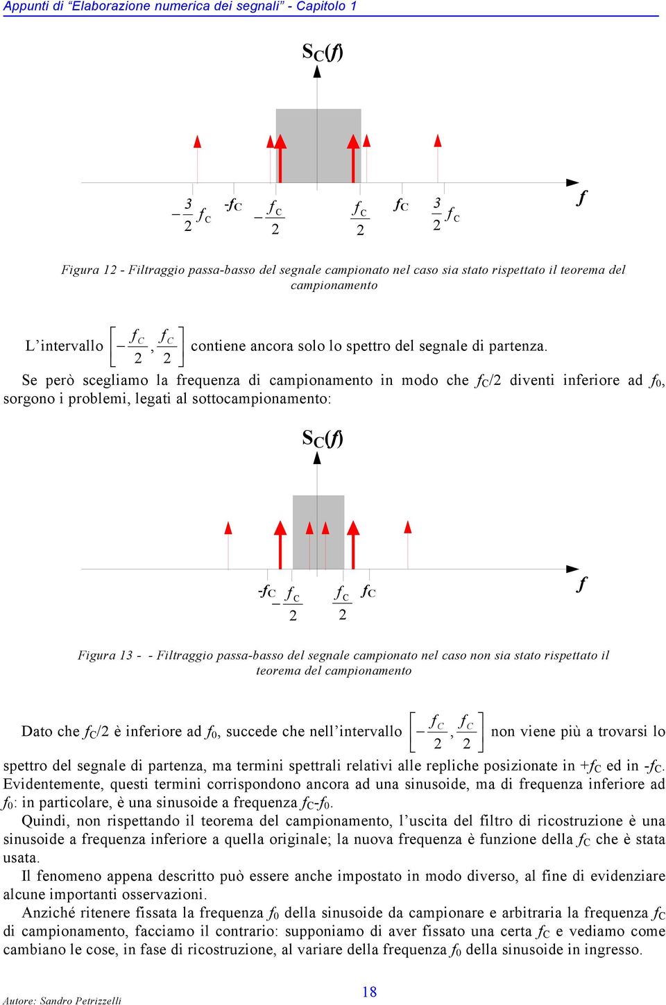 e però scegliamo la requenza di campionamento in modo che / diventi ineriore ad, sorgono i problemi, legati al sottocampionamento: () - Figura 3 - - Filtraggio passa-basso del segnale campionato nel