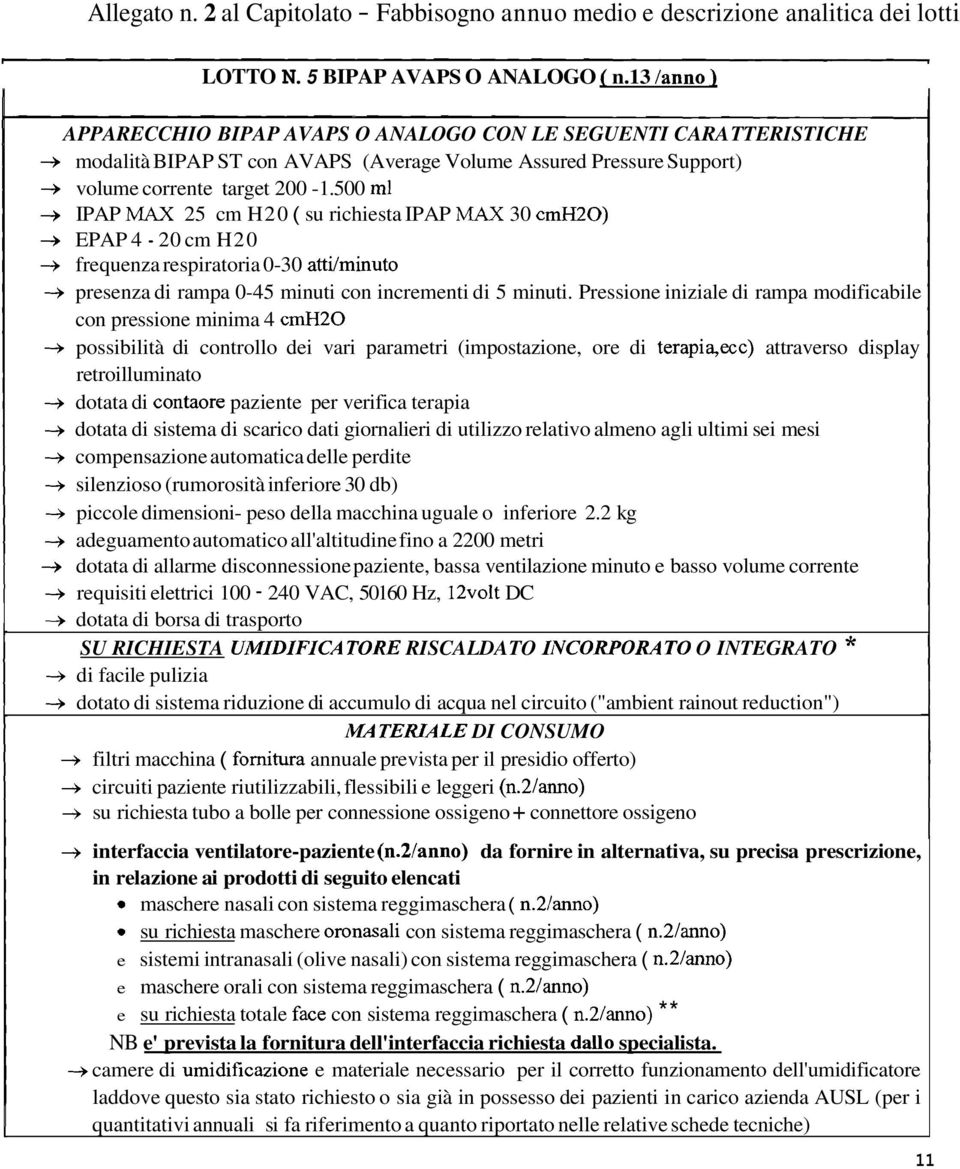 500 m1 + PAP MAX 25 cm H20 ( su richiesta PAP MAX 30 cmh20) + EPAP 4-20 cm H20 + frequenza respiratoria 0-30 attilminuto + presenza di rampa 0-45 minuti con incrementi di 5 minuti.