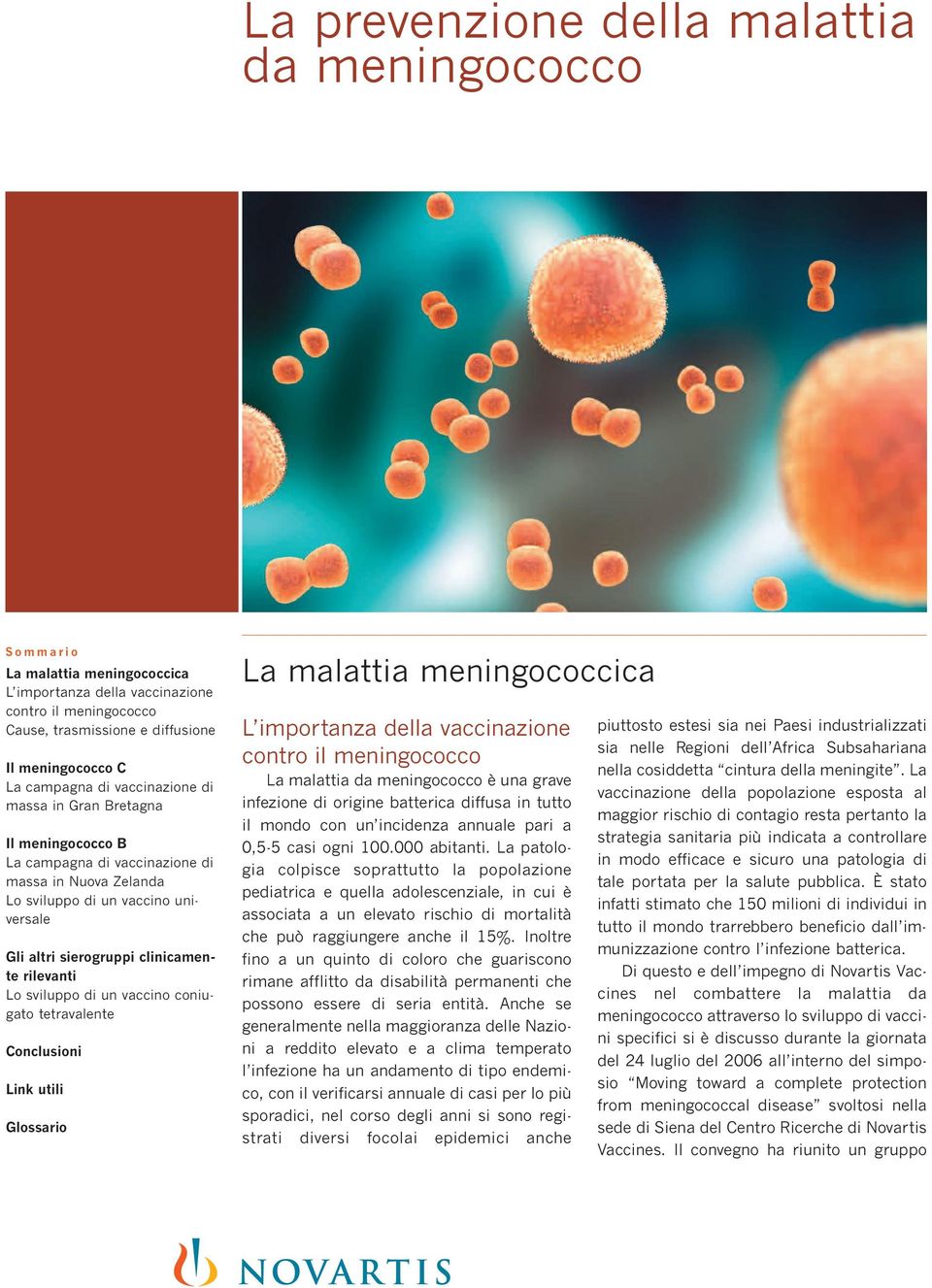 sviluppo di un vaccino coniugato tetravalente Conclusioni Link utili Glossario La malattia meningococcica L importanza della vaccinazione contro il meningococco La malattia da meningococco è una