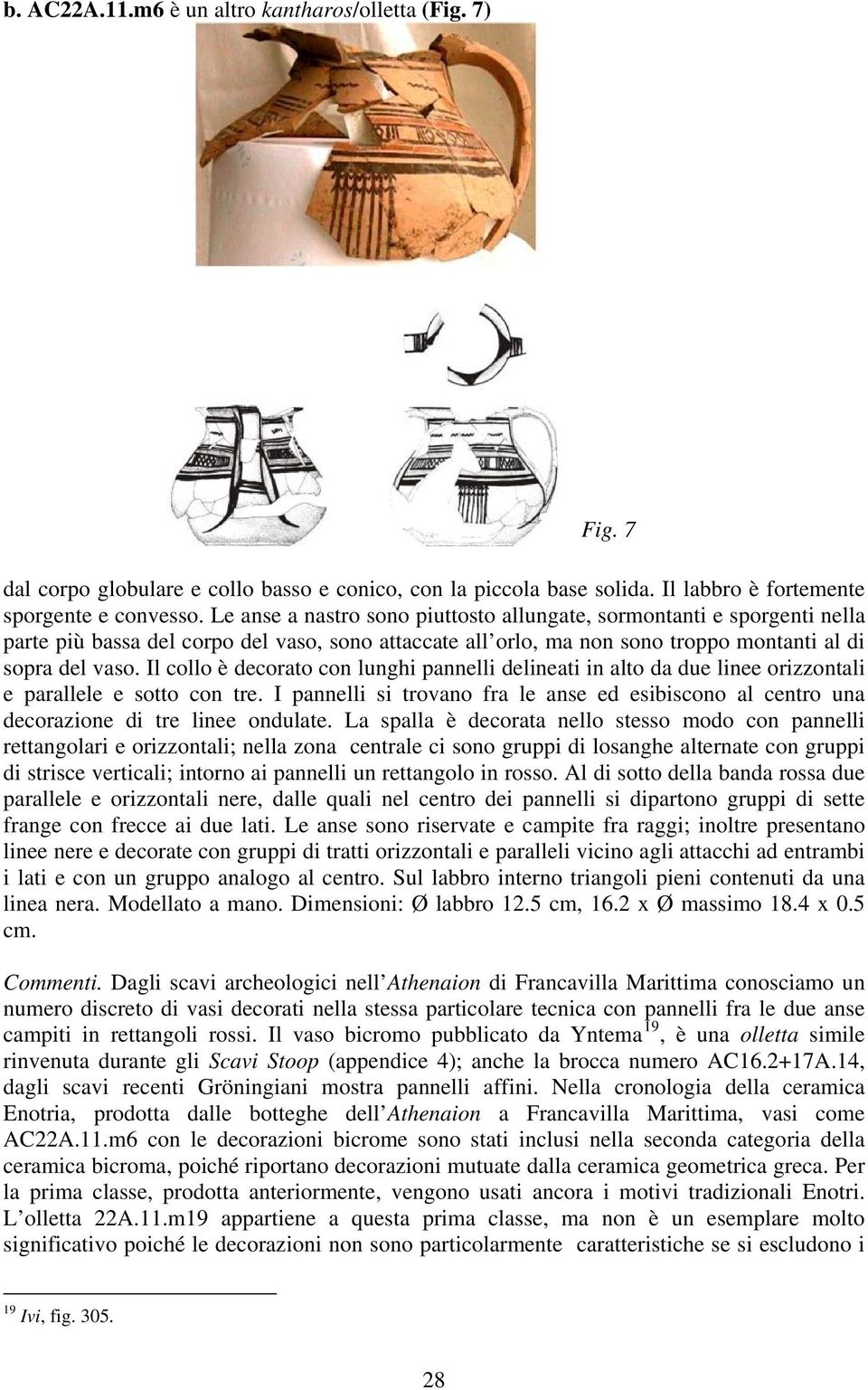 Il collo è decorato con lunghi pannelli delineati in alto da due linee orizzontali e parallele e sotto con tre.