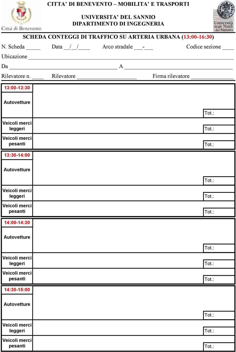 Scheda Data / / Arco stradale - Codice sezione Ubicazione Da A Rilevatore n.