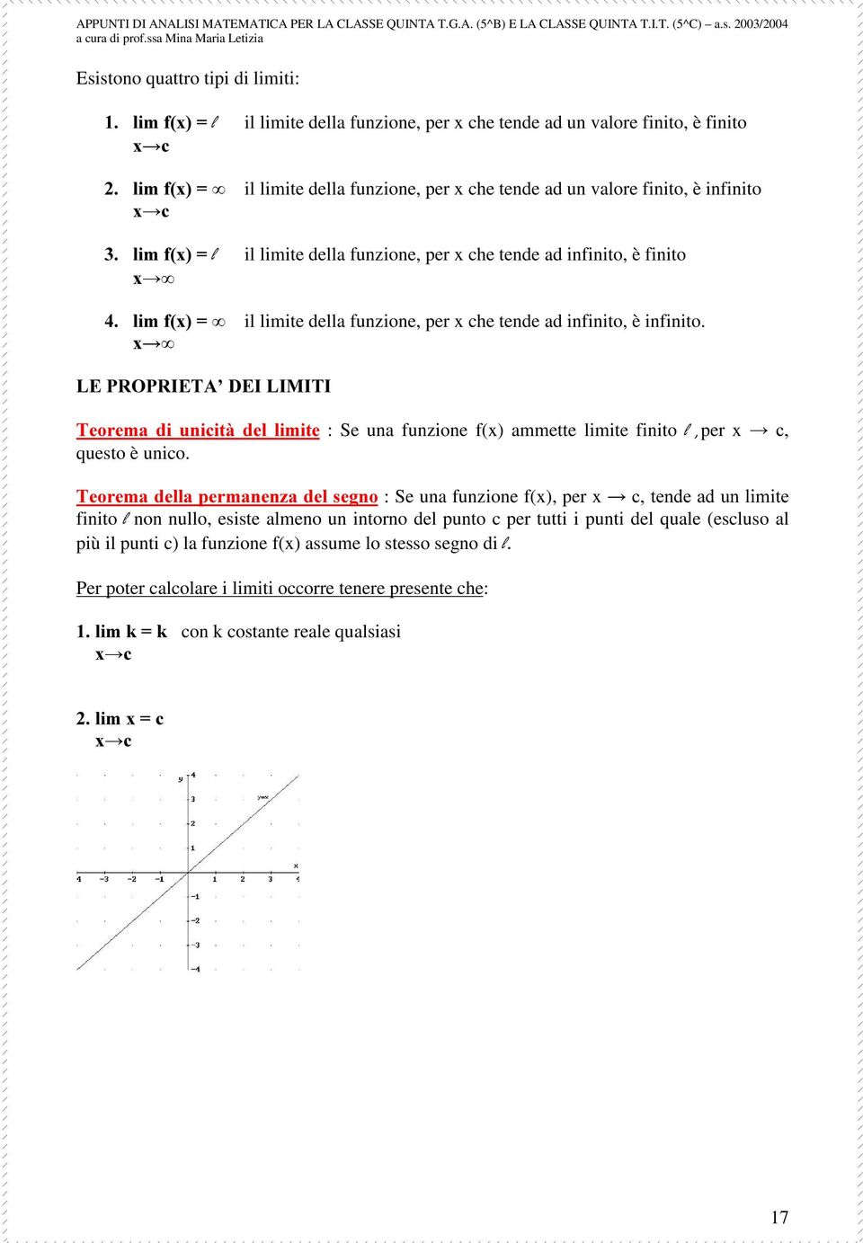 [ /(35235,(7$ '(,/,0,7, 7HRUHPD GL XQLFLWj GHO OLPLWH : Se una funzione f(x) ammette limite finito O per x questo è unico.