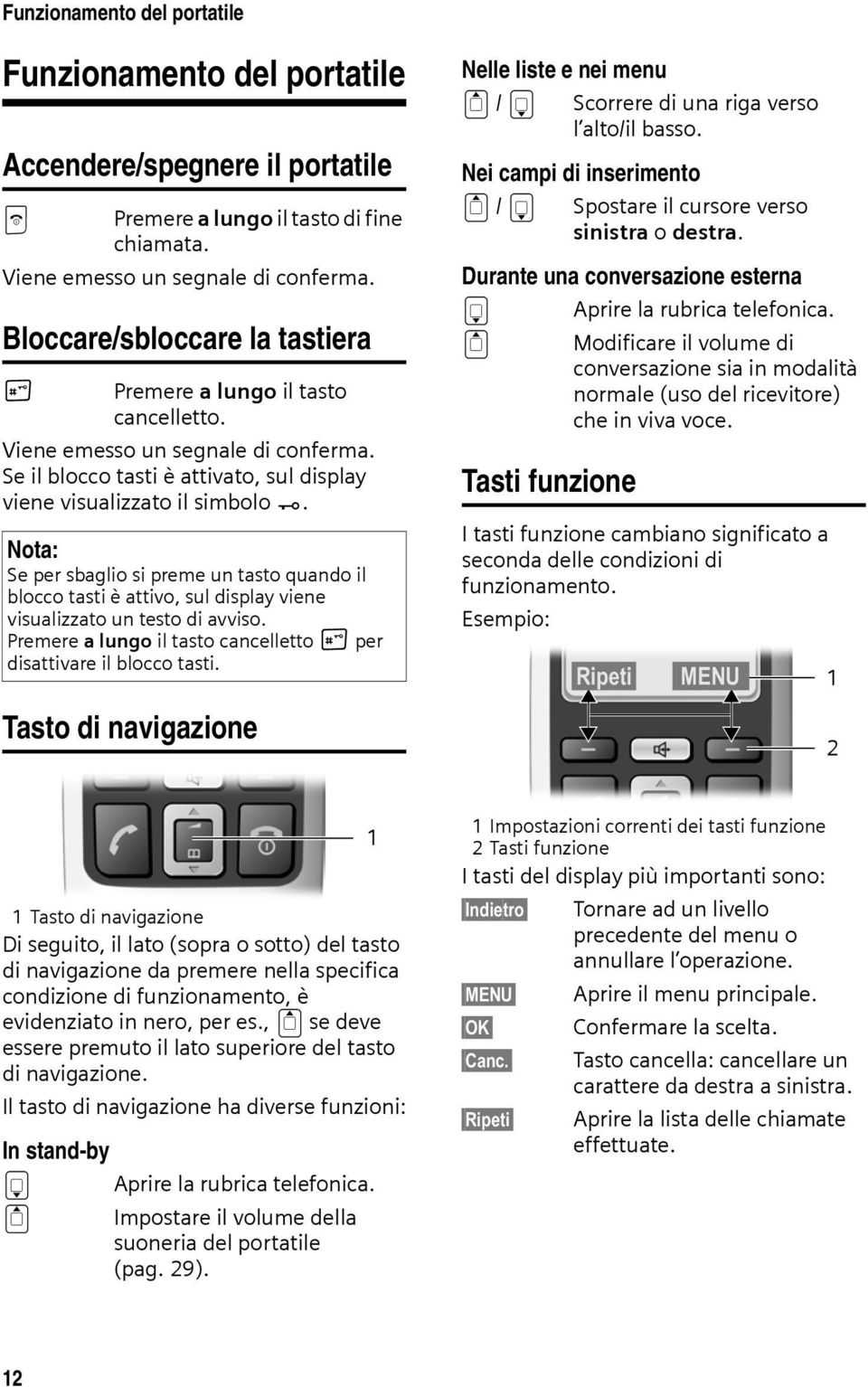 Se per sbaglio si preme un tasto quando il blocco tasti è attivo, sul display viene visualizzato un testo di avviso. Premere a lungo il tasto cancelletto # per disattivare il blocco tasti.