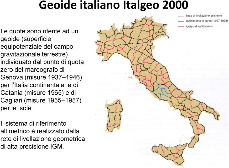 per l Italia continentale, e di Catania (misure 1965) e di Cagliari (misure 1955 1957) per le isole.