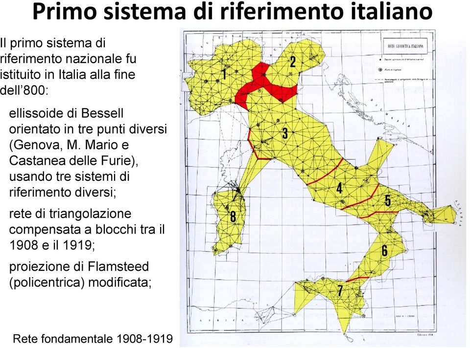 Mario e Castanea delle Furie), usando tre sistemi di riferimento diversi; rete di triangolazione