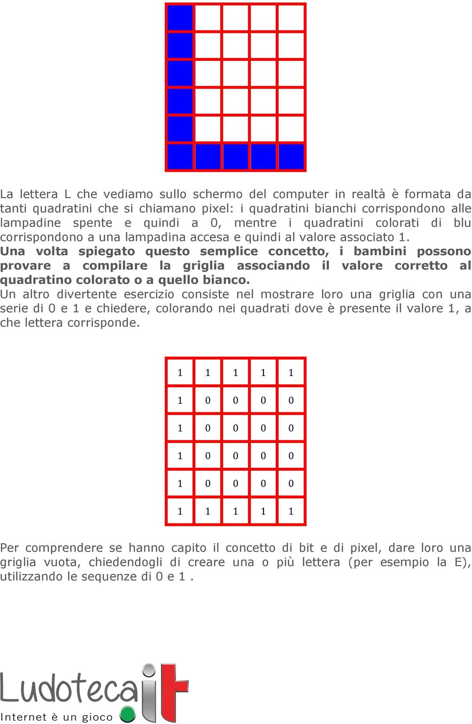 Una volta spiegato questo semplice concetto, i bambini possono provare a compilare la griglia associando il valore corretto al quadratino colorato o a quello bianco.