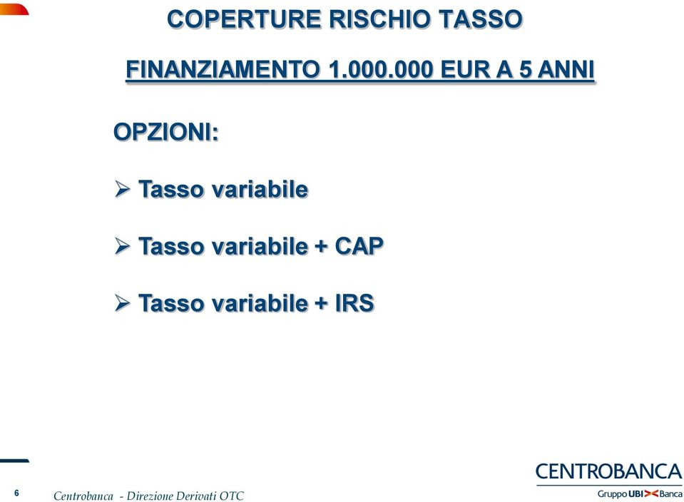 000 EUR A 5 ANNI OPZIONI: Tasso
