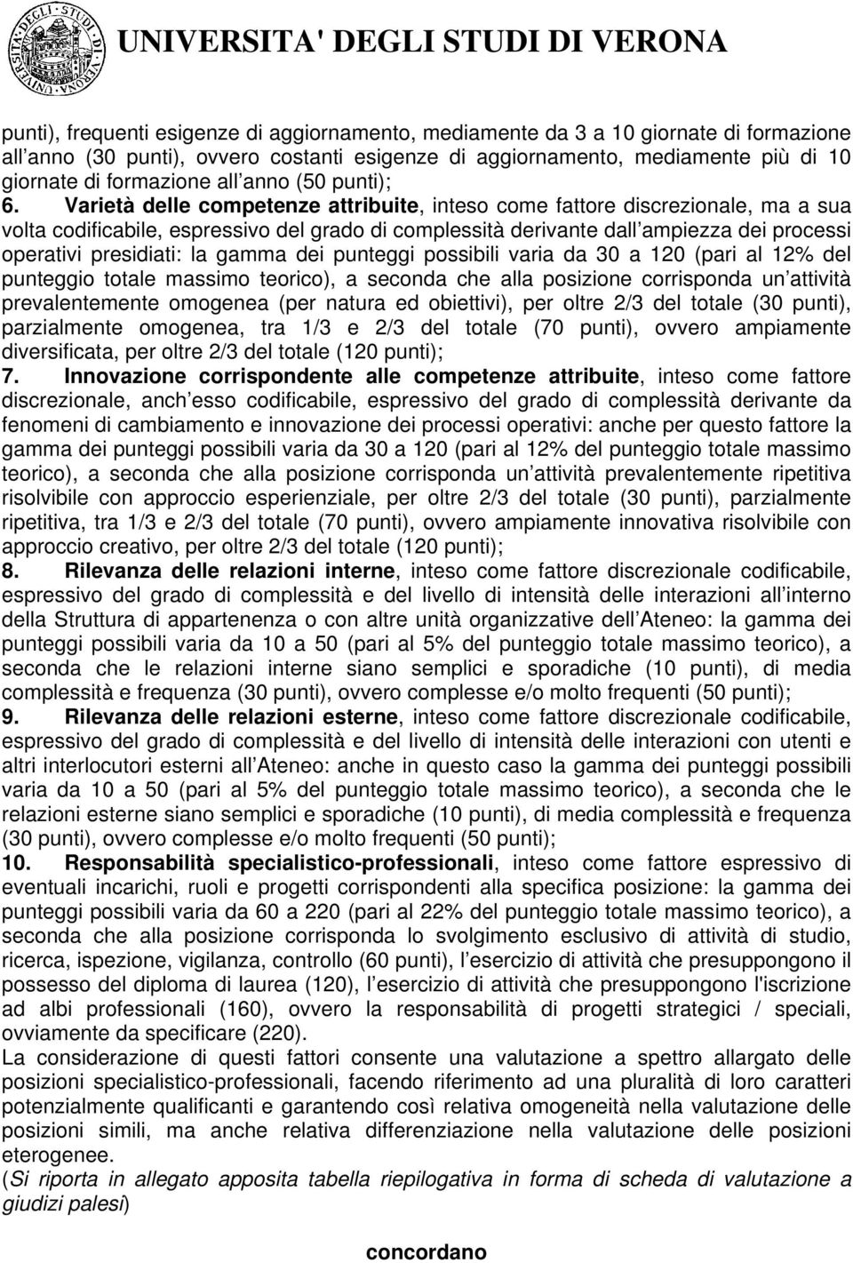 Varietà delle competenze attribuite, inteso come fattore discrezionale, ma a sua volta codificabile, espressivo del grado di complessità derivante dall ampiezza dei processi operativi presidiati: la