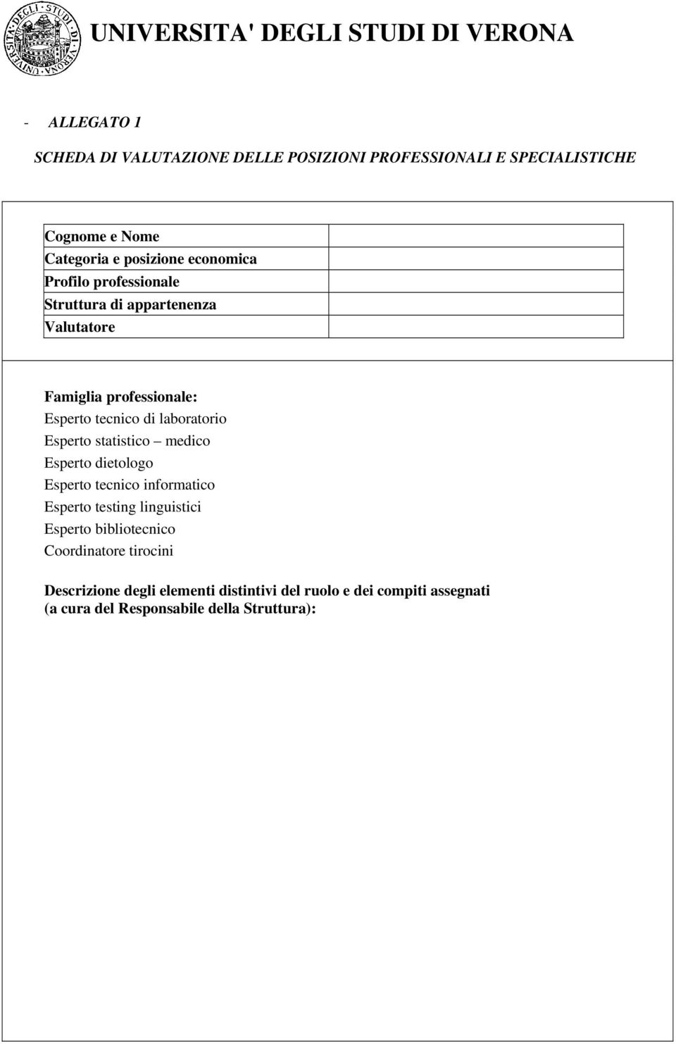 Esperto statistico medico Esperto dietologo Esperto tecnico informatico Esperto testing linguistici Esperto bibliotecnico