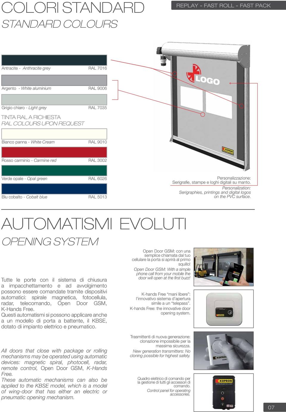 stampe e loghi digitali su manto. Personalization: Serigraphies, printings and digital logos on the PVC surface.