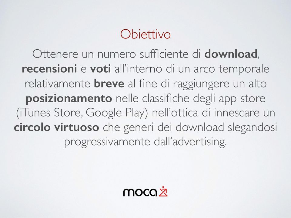 nelle classifiche degli app store (itunes Store, Google Play) nell ottica di innescare