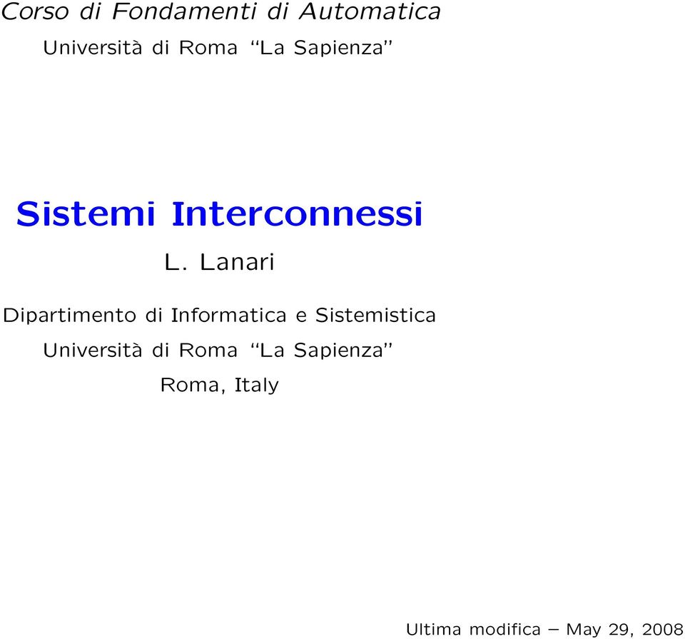 Lanari Dipartimento di Informatica e Sistemistica