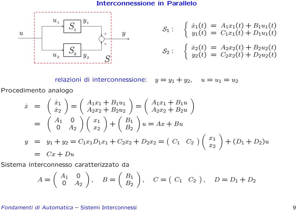 0 A 2 ) ( x x 2 ) ( A x = B A 2 x 2 B 2 ) = Ax B B 2 ( B = 2 = C x D x C 2 x 2 D 2 x 2 = ( C C 2 ) ( x x 2 ) (D D 2 ) = Cx D Sistema