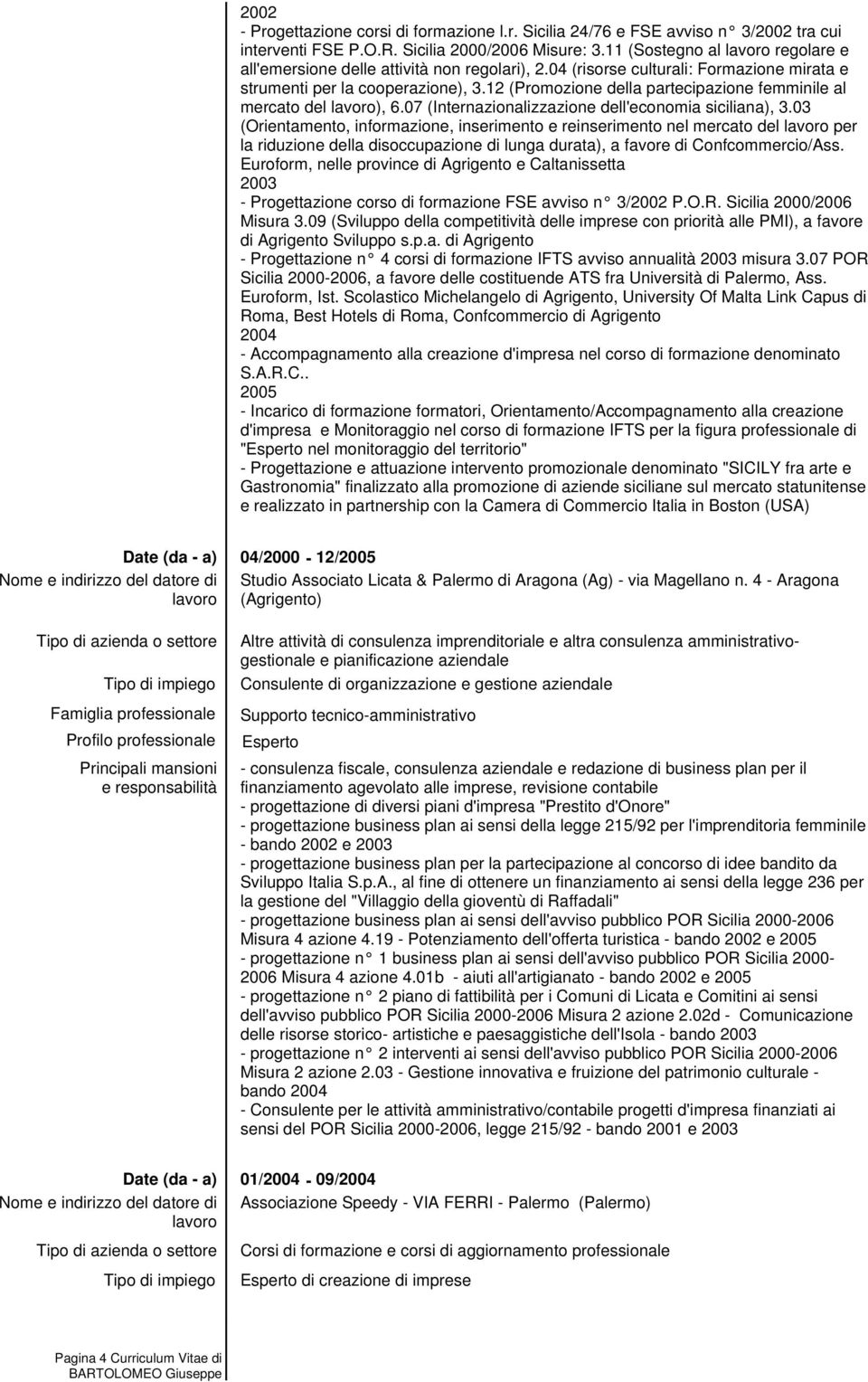 12 (Promozione della partecipazione femminile al mercato del ), 6.07 (Internazionalizzazione dell'economia siciliana), 3.