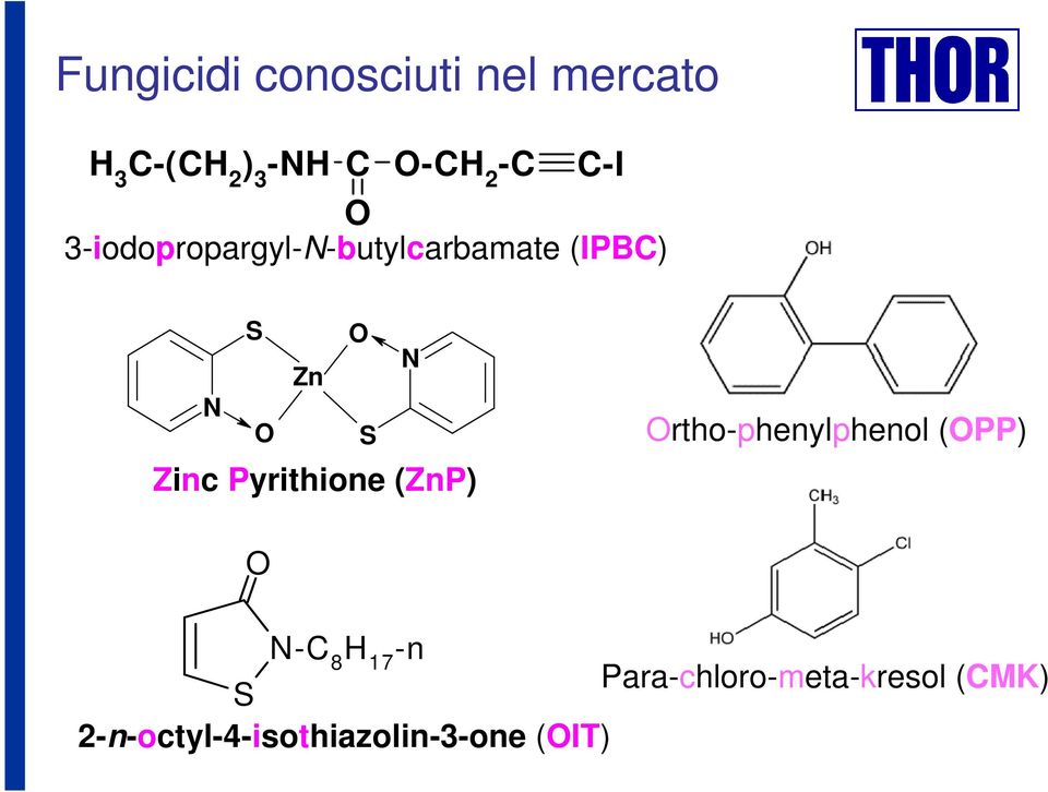Zinc Pyrithione (ZnP) Ortho-phenylphenol (OPP) O N-C 8 H 17 -n