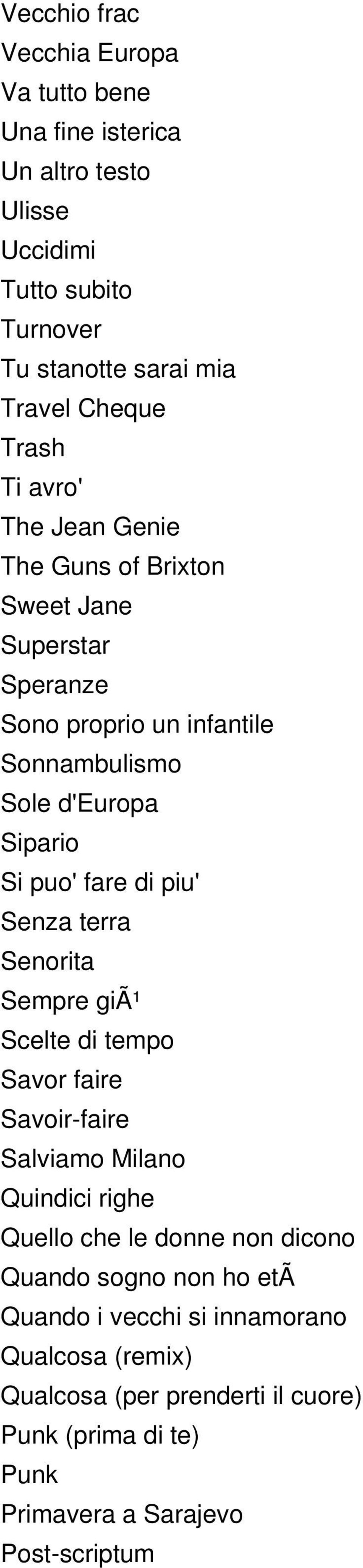 fare di piu' Senza terra Senorita Sempre giã¹ Scelte di tempo Savor faire Savoir-faire Salviamo Milano Quindici righe Quello che le donne non dicono