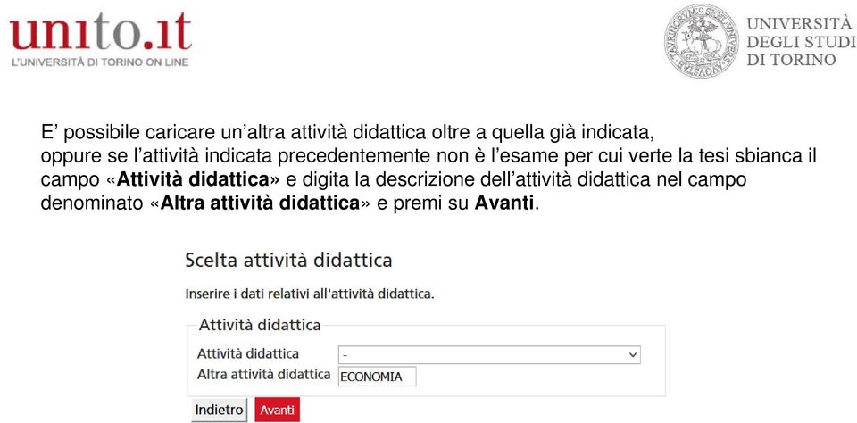 tesi sbianca il campo «Attività didattica» e digita la descrizione dell