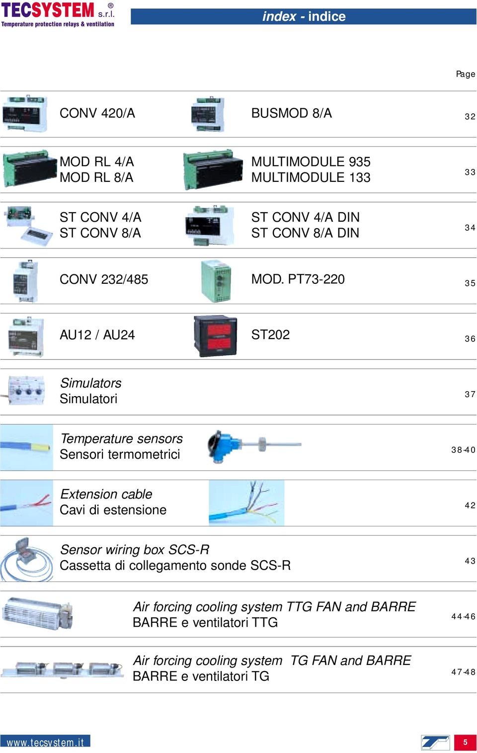 PT73-220 35 AU12 / AU24 ST202 36 Simulators Simulatori 37 Temperature sensors Sensori termometrici 38-40 Extension cable Cavi di