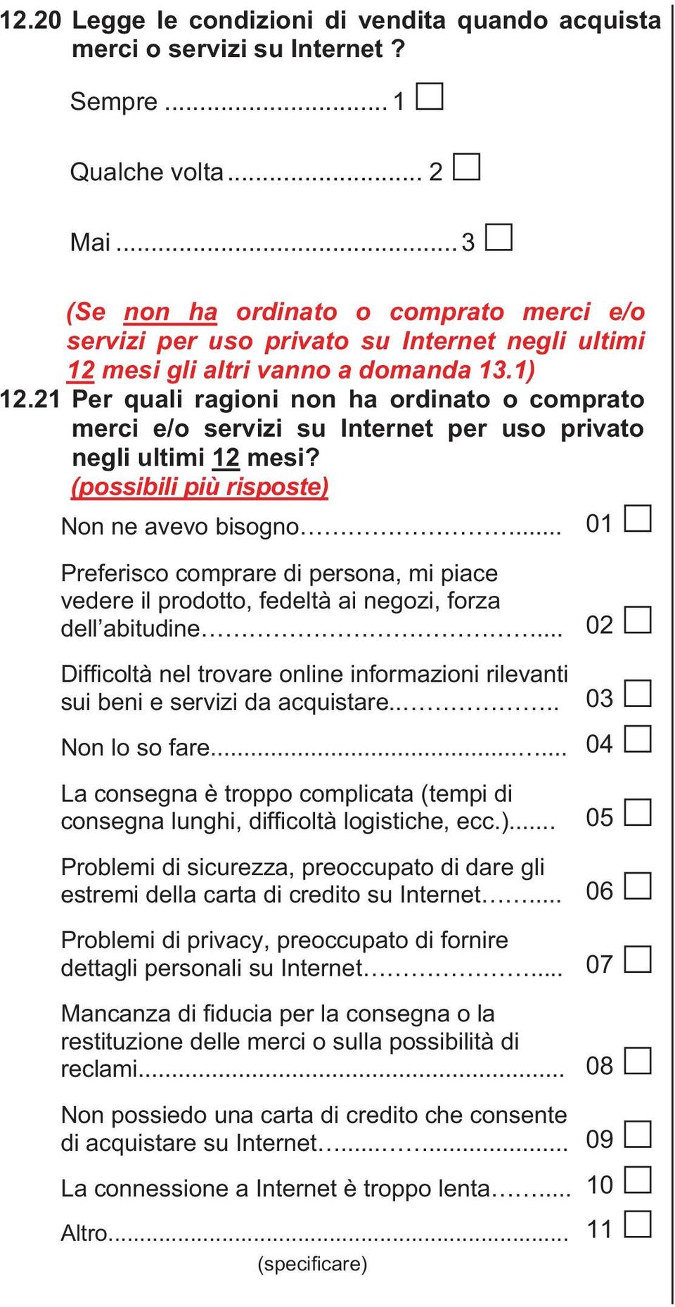 21 Per quali ragioni non ha ordinato o comprato merci e/o servizi su Internet per uso privato negli ultimi 12 mesi? (possibili più risposte) Non ne avevo bisogno.