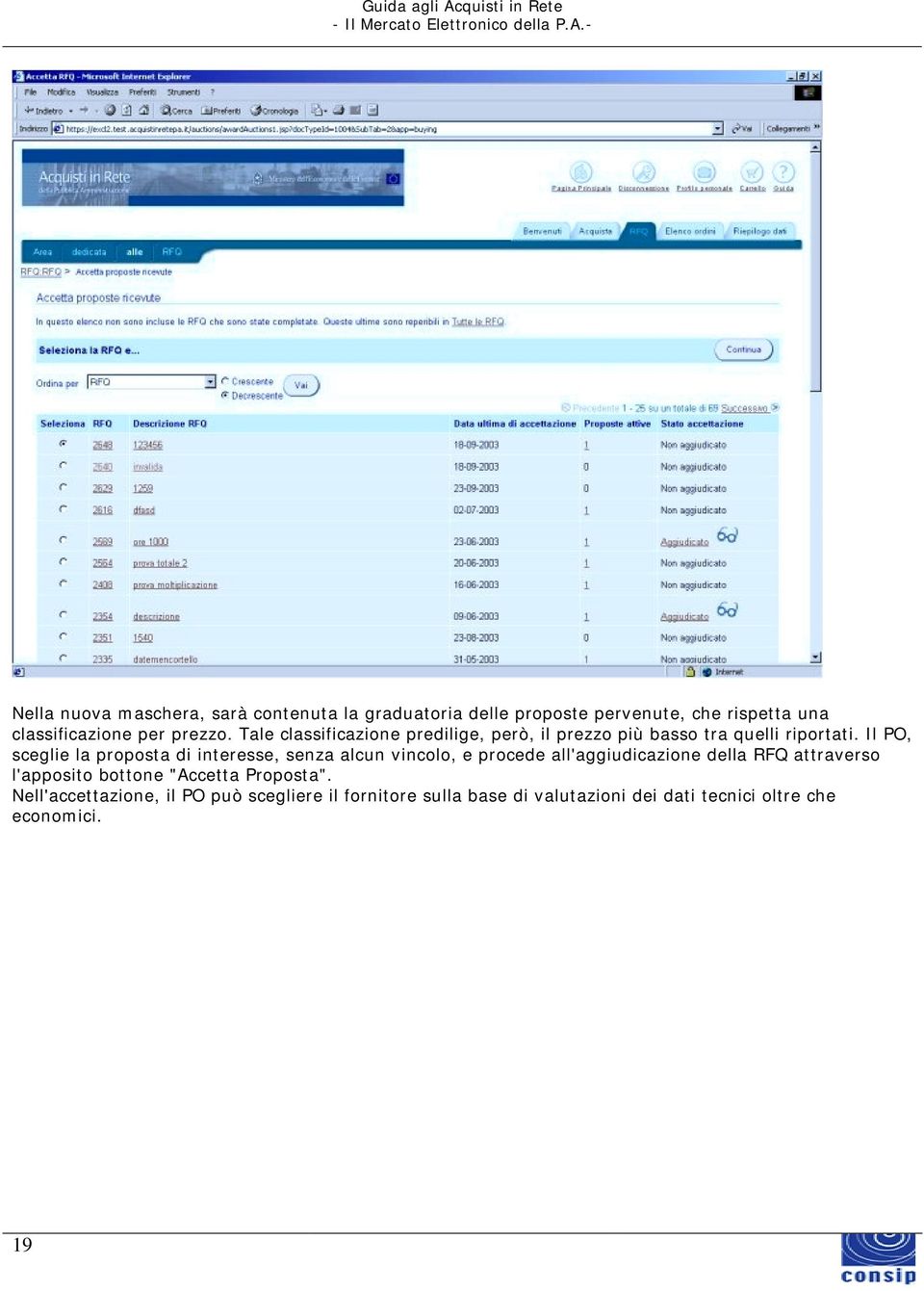 Il PO, sceglie la proposta di interesse, senza alcun vincolo, e procede all'aggiudicazione della RFQ attraverso