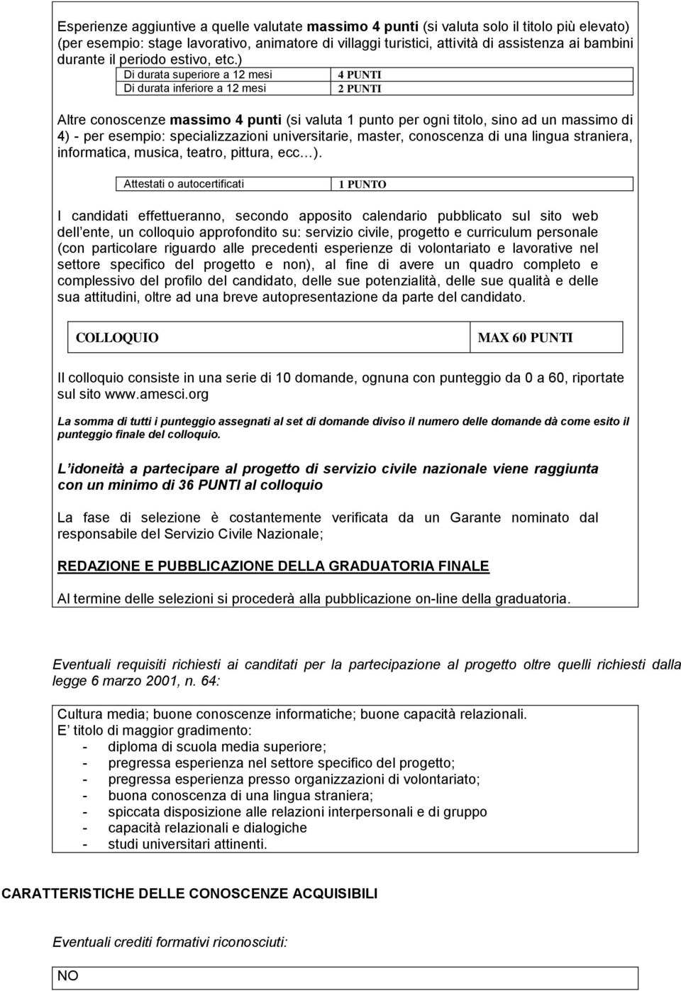 ) Di durata superiore a 12 mesi 4 PUNTI Di durata inferiore a 12 mesi 2 PUNTI Altre conoscenze massimo 4 punti (si valuta 1 punto per ogni titolo, sino ad un massimo di 4) - per esempio: