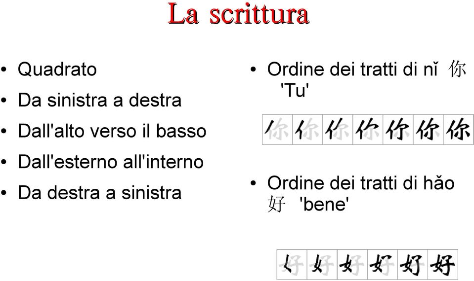 verso il basso Dall'esterno all'interno Da