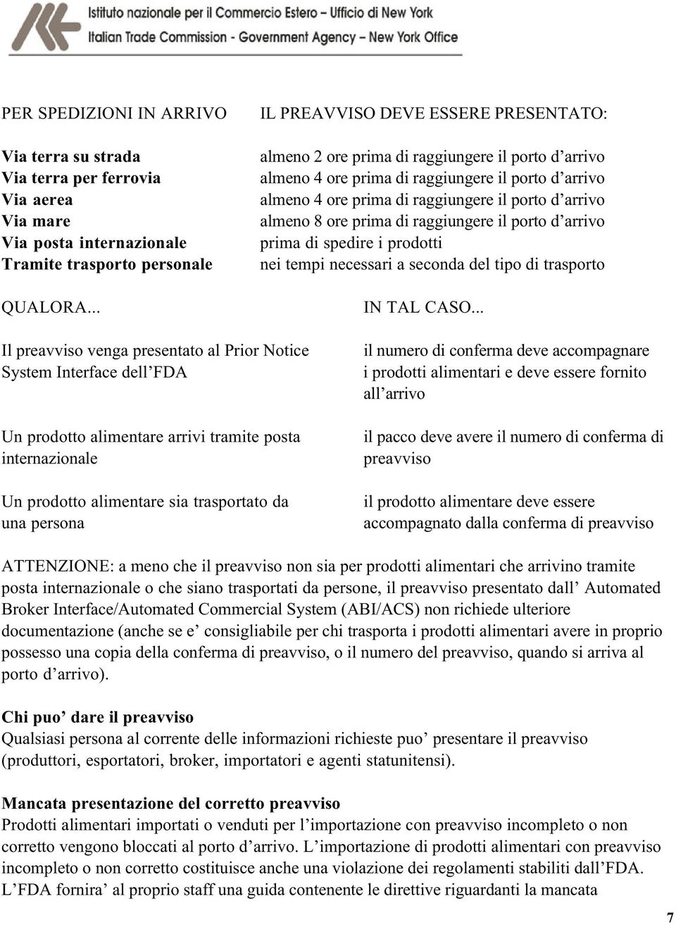 almeno 8 ore prima di raggiungere il porto d arrivo prima di spedire i prodotti nei tempi necessari a seconda del tipo di trasporto IN TAL CASO.